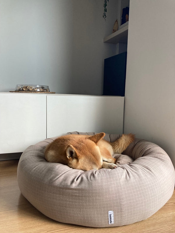 Hundebett donut karierter dunkler Sand